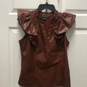 INC Brown Faux Leather Top